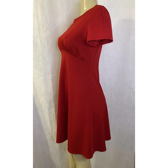 Sandro Ferrone Dress Red A line Flare Round Neck Short Sleeve Knee Lengt… - Picture 2 of 7